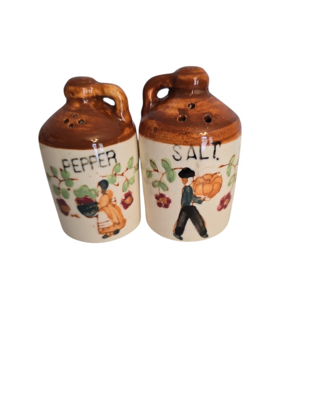 Vintage Small Salt and Pepper Shaker Jugs People Flowers Pumpkin Ceramic READ